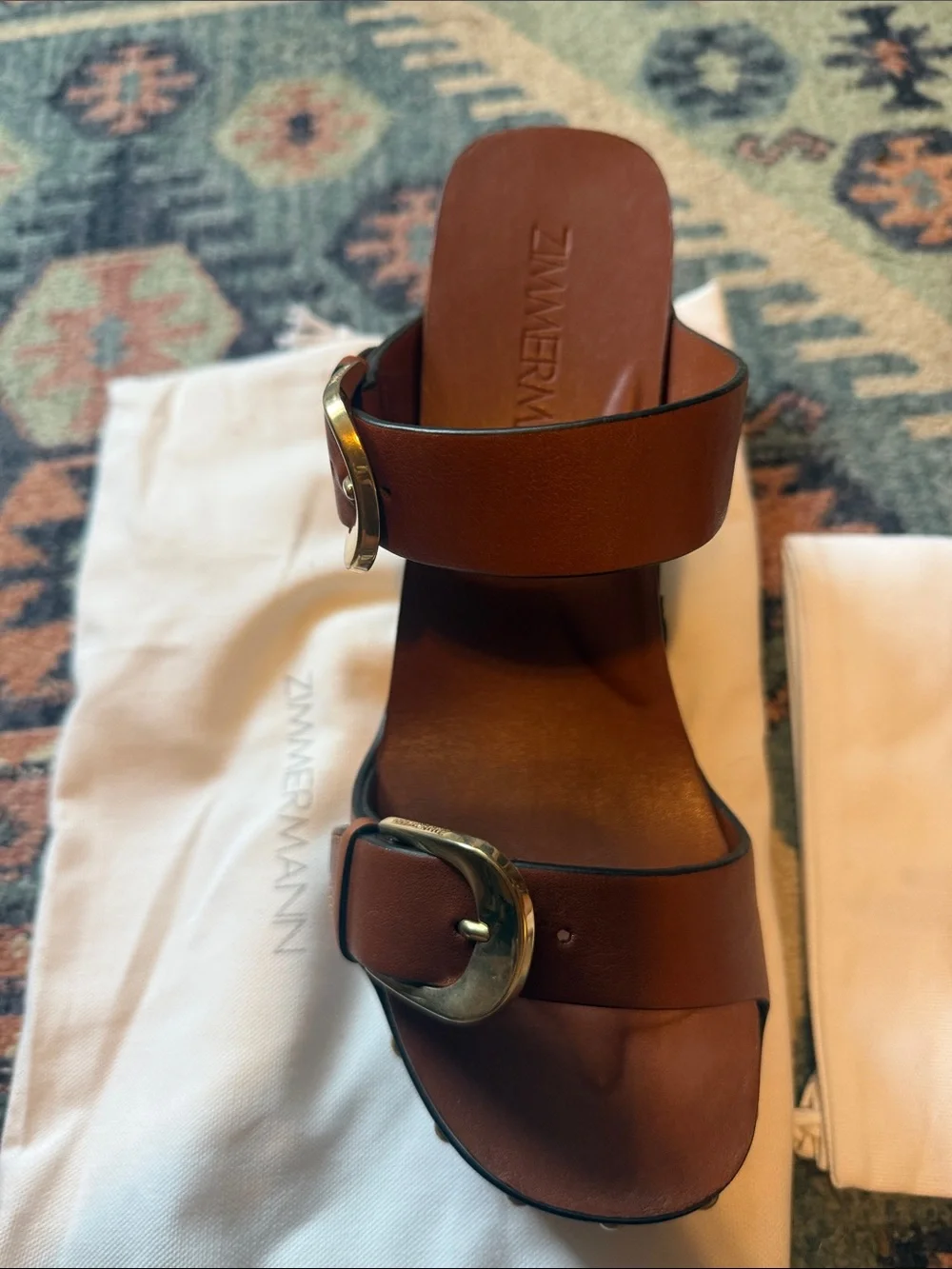 Zimmermann Alight Mule. Brown Leather Platform Clog  with Studs